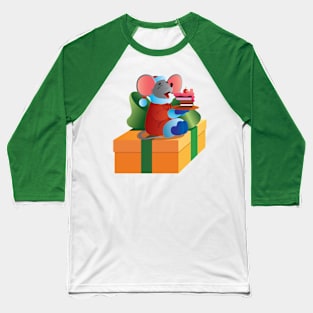 New Year's mouse with a cake on a yellow box with a green bow. Baseball T-Shirt